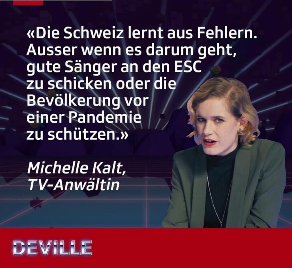 Kalts Auftritte als «TV-Anwältin» sind jeweils mit mehr oder weniger ernsten Vergleichen angereichert. Bild: Instagram SRF Deville 