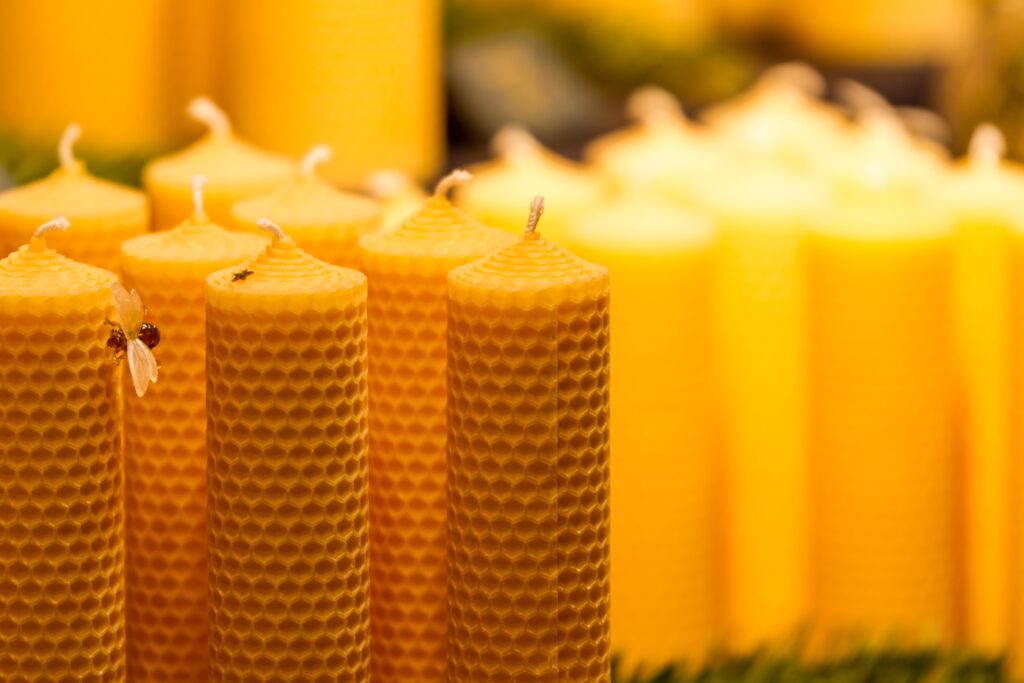Zahlreiche Kerzen aus Bienenwachs