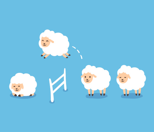 Cartoon Schafe springen über Zaun