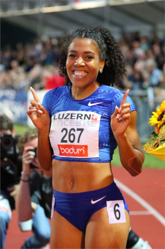 Die Leichtathletikerin Mujinga Kambundji an der «Spitzen Leichtathletik Luzern».