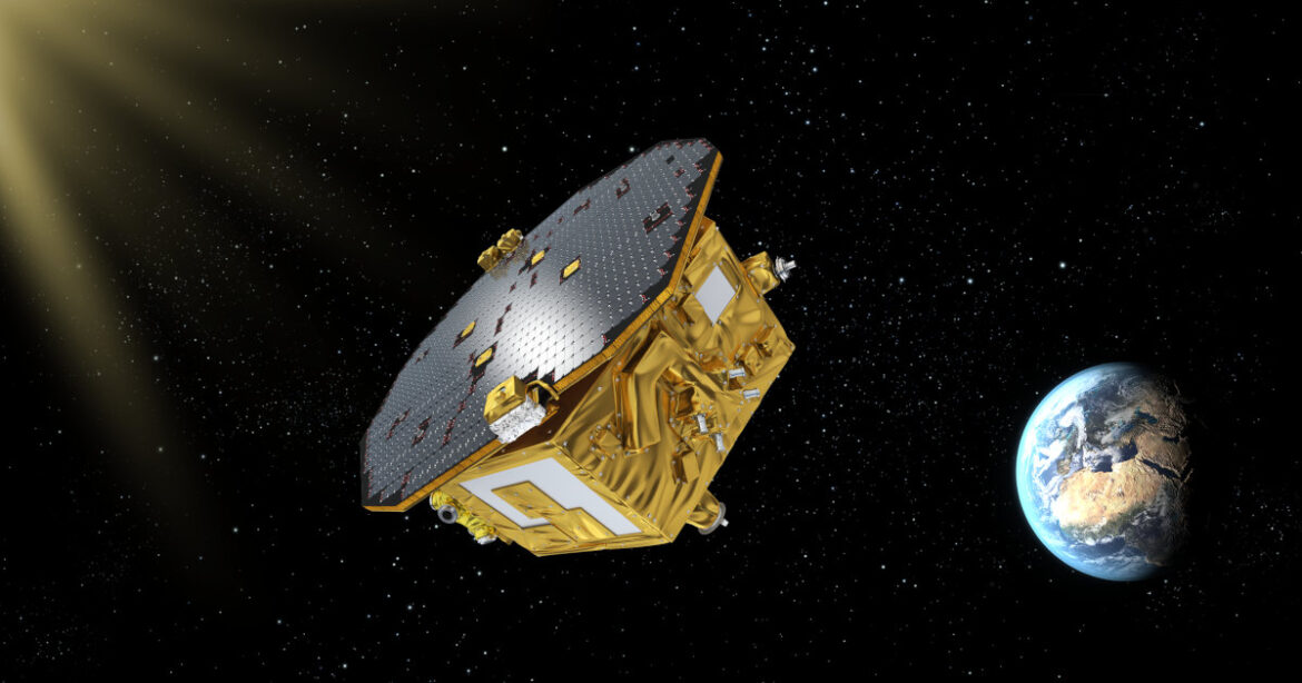 LISA Pathfinder mit Erde im Hintergrund