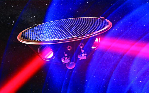 LISA Satellit mit Lasern im All