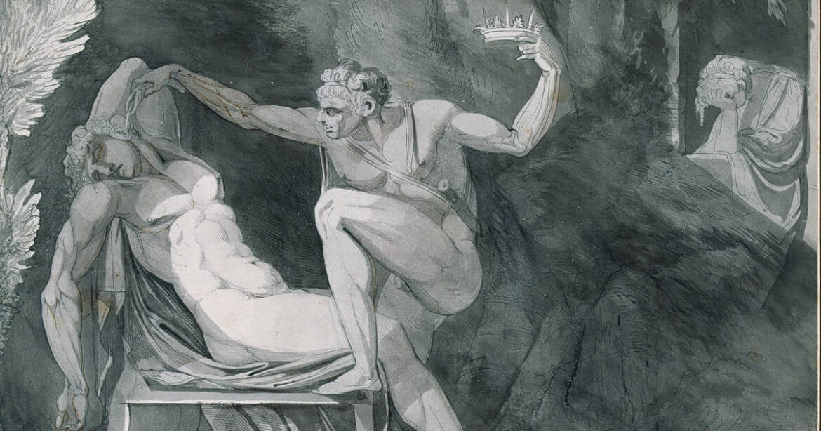 Ein Werk von Johann Heinrich Füssli: Der Dänenkönig wird im Schlaf von seinem Bruder vergiftet