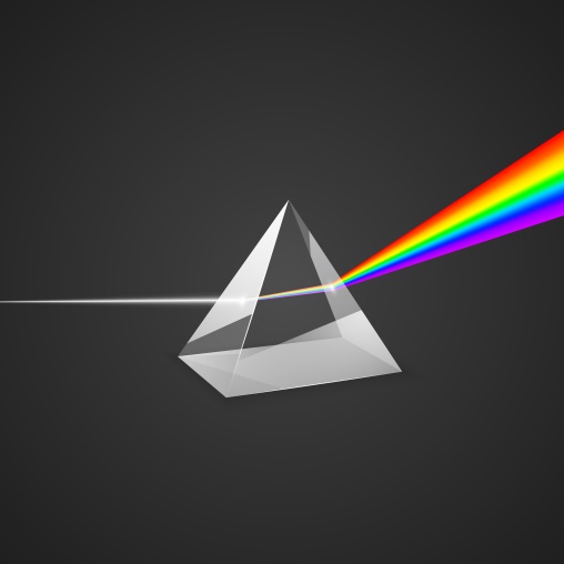 Ein Lichtprisma wirft einen Regenbogen.